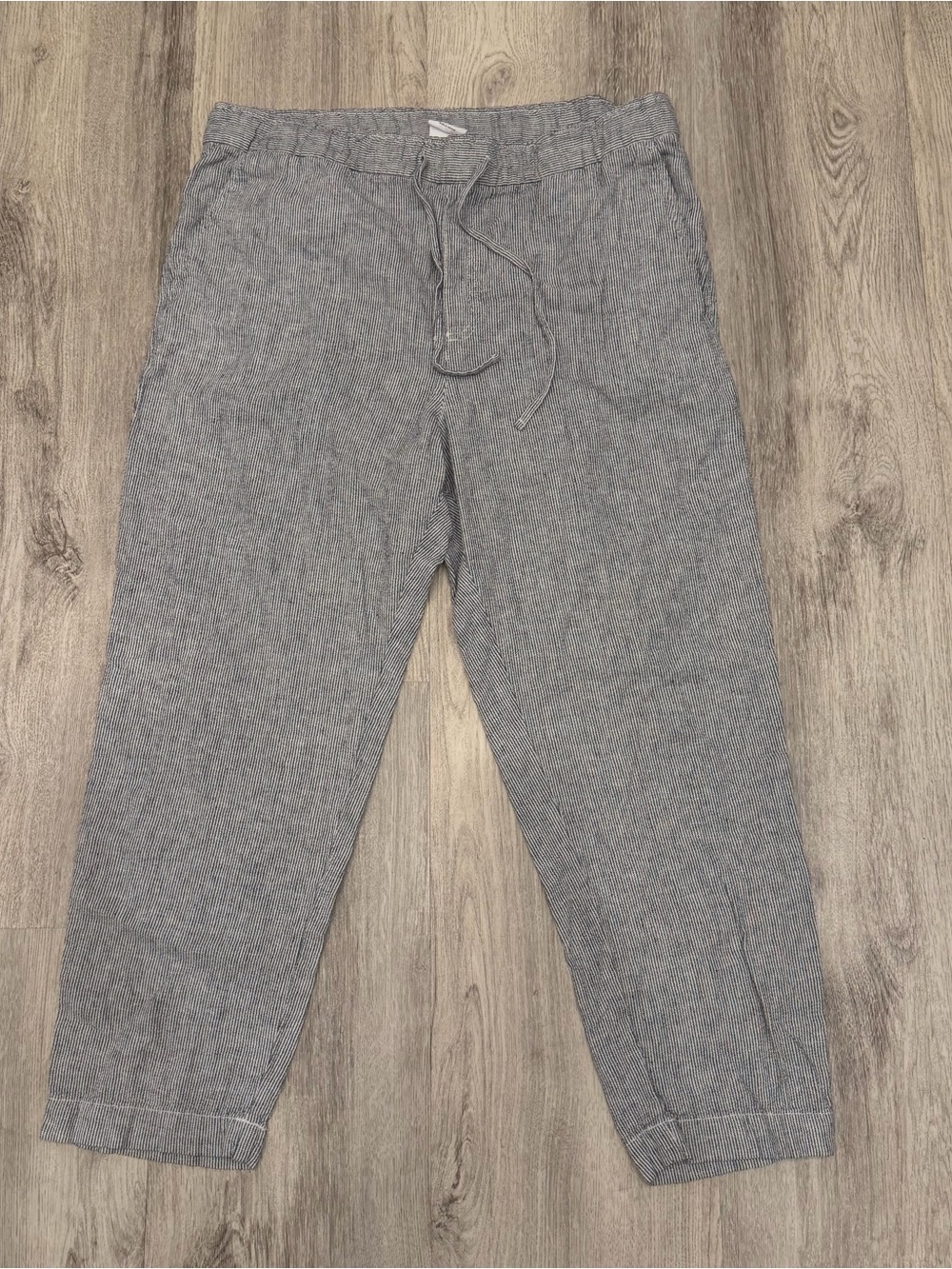 Gap Easy Pant Linen Blend Navy White Stripe Drawstring Pants Large